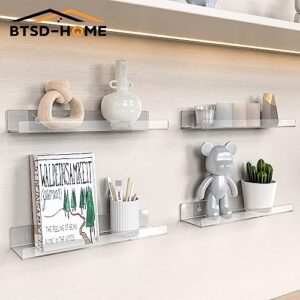 BTSD-home 6 Pack 15'' Clear Acrylic Shelves for Wall, Acrylic Wall Shelves Invisible Mounted Display Ledge Kids Bookshelf for Bathroom, Living Room, Bedroom, Kitchen, Study