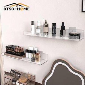 BTSD-home 6 Pack 15'' Clear Acrylic Shelves for Wall, Acrylic Wall Shelves Invisible Mounted Display Ledge Kids Bookshelf for Bathroom, Living Room, Bedroom, Kitchen, Study