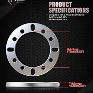 MZS Wheel Spacers, 1/2" Thick 4x137 4x156 ATV UTV Flat Wheel Accessories Parts fit 4 lug SxS 4x4 Off-Road Vehicles with Hub Bore 115mm