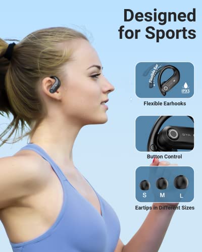 STADOR True Wireless Earbuds Bluetooth Headphones 100hrs Playback with Microphone Ear Hook in-Ear Buds Waterproof Earphones for Sports (Black)