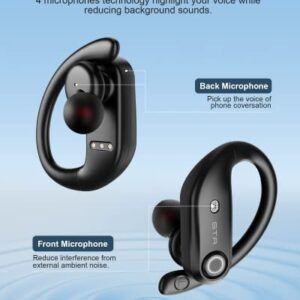 STADOR True Wireless Earbuds Bluetooth Headphones 100hrs Playback with Microphone Ear Hook in-Ear Buds Waterproof Earphones for Sports (Black)