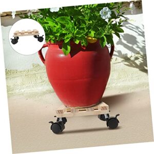 Yardwe 1pc Wooden Flower Stand Planter Caddy on Wheel Plant Saucer Heavy Duty Plant Dolly Wheel Barrow Heavy Duty Rotating Display Stand Dollies for Tabletop Plant Pot Base to Rotate