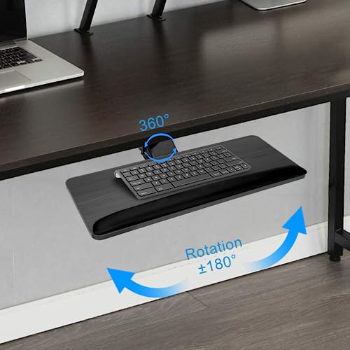 Chaoos Keyboard Tray Under Desk,360 Degree Adjustable Ergonomic Sliding Keyboard & Mouse Tray with Wrist pad & Mouse pad, 25 "Wx10"D,Wooden Tray,Black