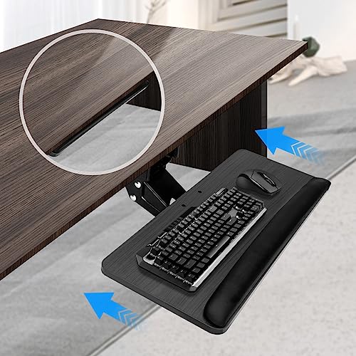 Chaoos Keyboard Tray Under Desk,360 Degree Adjustable Ergonomic Sliding Keyboard & Mouse Tray with Wrist pad & Mouse pad, 25 "Wx10"D,Wooden Tray,Black