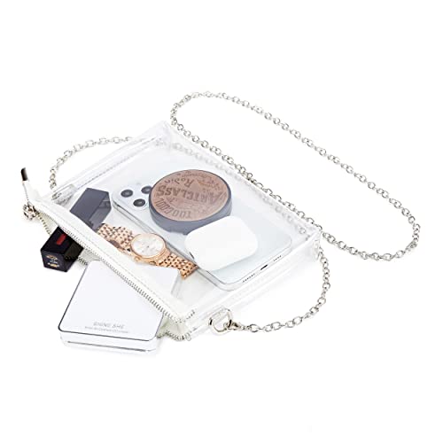 COZYOFFI Clear Purse for Women Stadium Approved Transparent Crossbody Bag for Concert Sports (Silver)