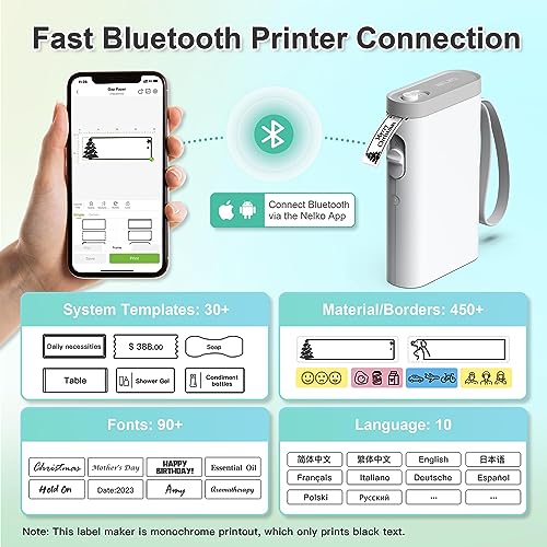 Nelko Label Maker Machine with Tape, P21 Portable Bluetooth Label Printer, Wireless Built-in Cutter Sticker Maker Mini Label Makers with Multiple Templates for Organizing Storage Office Home, White
