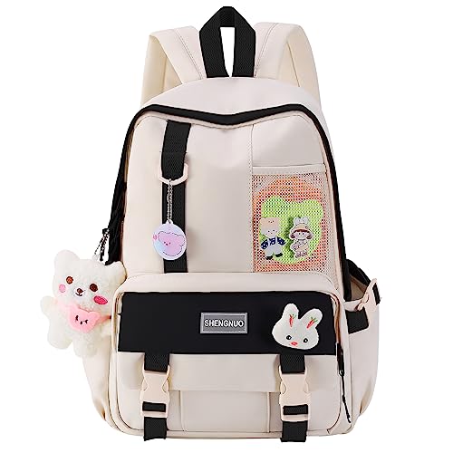 Unineovo Kawaii School Backpack with Cute Pin and Accessories, Large Capacity Aesthetic School Bags Cute Bookbag for Girls Teen (Black)