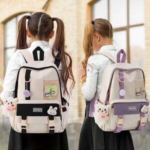 Unineovo Kawaii School Backpack with Cute Pin and Accessories, Large Capacity Aesthetic School Bags Cute Bookbag for Girls Teen (Black)