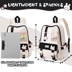 Unineovo Kawaii School Backpack with Cute Pin and Accessories, Large Capacity Aesthetic School Bags Cute Bookbag for Girls Teen (Black)