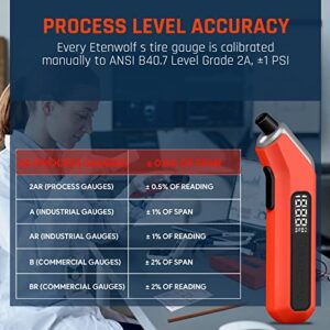 ETENWOLF Digital Tire Pressure Gauge 3-200 PSI, Industrial Tire Gauge Calibrated to ANSI B40.7 Grade 2A(±0.5%), Replaceable AAA Batteries with Presta Valve Adaptor, Dark Cyan