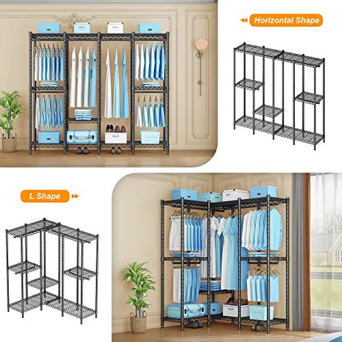 KnnJe Garment Rack Heavy Duty Clothes Rack Clothes Racks for Hanging Clothes, S7 + S60