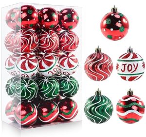 pyntop 30 pcs christmas balls ornaments, 2.36'' red green white christmas balls, shatterproof xmas balls decoration for christmas tree, painting & glittering christmas hanging ball for party event