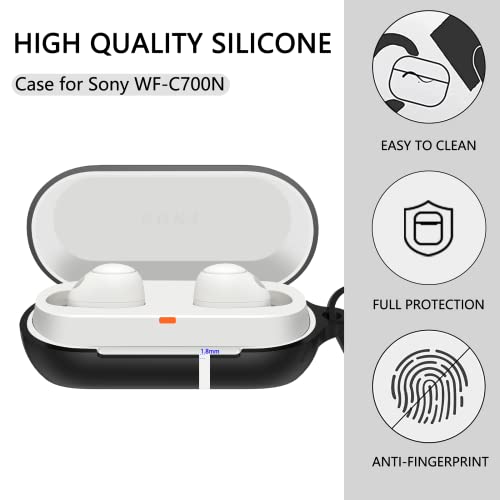 LDSXAY Compatible with Sony WF-C700N Case Cover, Soft Silicone Shockproof Protective Skin Case for Sony WF-C700N Truely Wireless Earbud Headphones, Protective Cover with Carabiner (Black)