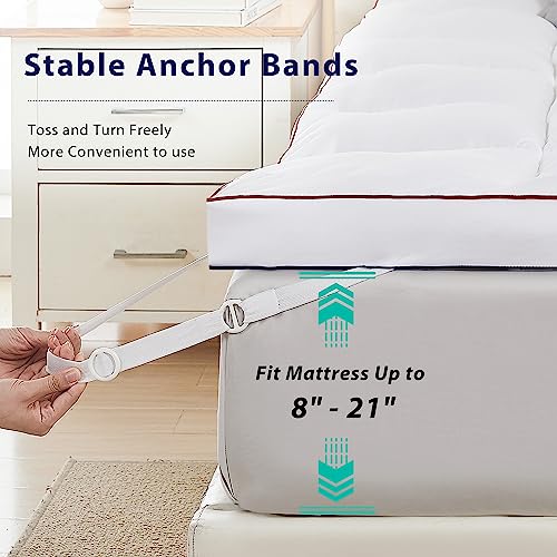 Timimi Mattress Topper California King - Cooling Pillow Top Mattress Topper California King Size Extra Thick Plush Bed Topper Down Alternative Overfilled Soft Mattress Pad for Back Pain