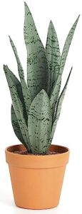 mkono artificial snake plant 16 inch small fake sansevieria tree potted plants faux desk plant indoor plant decor in terracotta plastic pot for table shelf bathroom bedroom home office