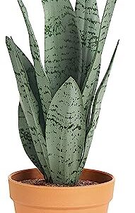 Mkono Artificial Snake Plant 16 Inch Small Fake Sansevieria Tree Potted Plants Faux Desk Plant Indoor Plant Decor in Terracotta Plastic Pot for Table Shelf Bathroom Bedroom Home Office