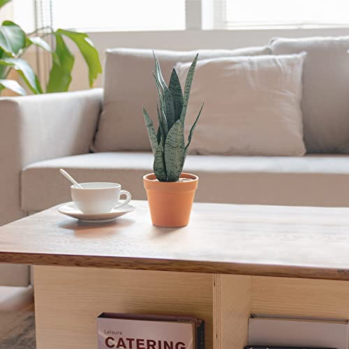 Mkono Artificial Snake Plant 16 Inch Small Fake Sansevieria Tree Potted Plants Faux Desk Plant Indoor Plant Decor in Terracotta Plastic Pot for Table Shelf Bathroom Bedroom Home Office