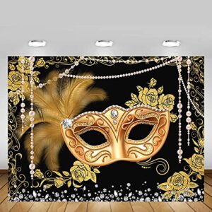 MEHOFOND Masquerade Ball Backdrop Black Gold Masquerade Party Photography Background Mardi Gras Carnival Costume Party Decorations Sweet 16 Dress-Up Banner Supplies Photo Studio Props 8x6ft