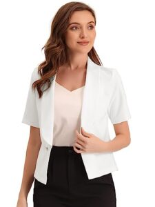 allegra k casual shawl collar open front cardigan for women's short sleeve work office suit blazer beige m