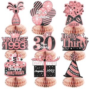 9pcs 30th birthday decorations men, rose gold 30th birthday centerpieces for tables decorations for women, honeycomb table topper, best gifts for thirty years birthday prarty decoration supplies.