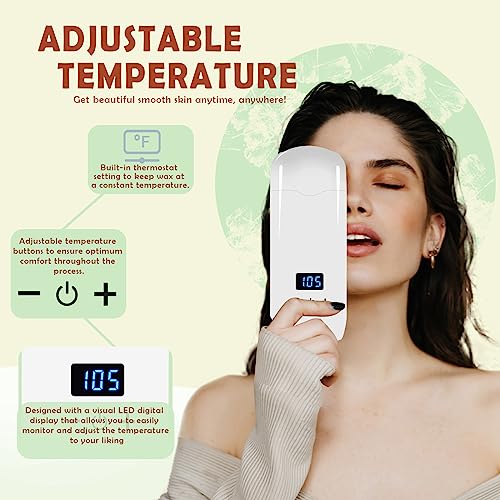 Digital Roll On Wax Kit, Thermostatic Roll On Wax Warmer for Hair Removal for Sensitive Skin,Portable at Home Waxing Kit for Women&Men, Depilatory Soft Honey Roller Waxing Kit - White