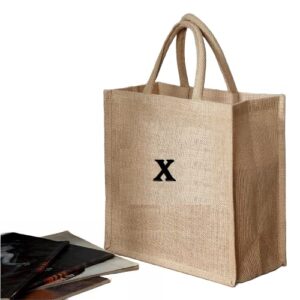 globyz jute bag with initials burlap tote bag with reinforced handle for women men grocerry shopping bridesmaid (x, small (28 * 25 * 12 cm))