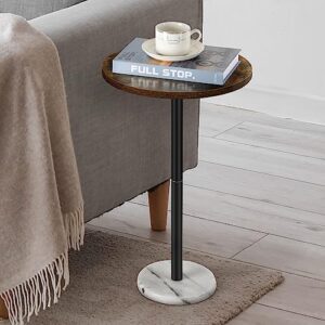 smusei small side table for small spaces round bar table with marble base round end table drink table pedestal for sofa couch chair patio, brown