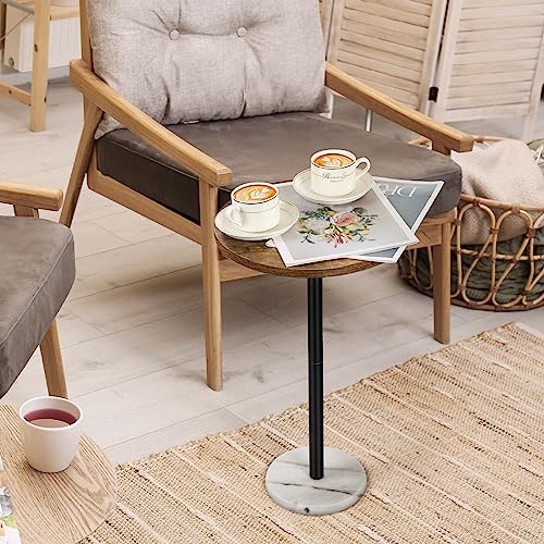 smusei Small Side Table for Small Spaces Round Bar Table with Marble Base Round End Table Drink Table Pedestal for Sofa Couch Chair Patio, Brown