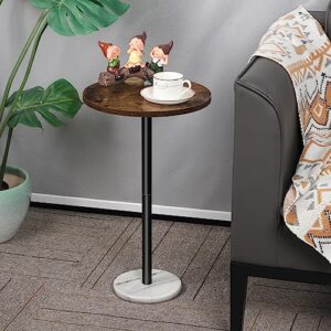 smusei Small Side Table for Small Spaces Round Bar Table with Marble Base Round End Table Drink Table Pedestal for Sofa Couch Chair Patio, Brown