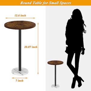 smusei Small Side Table for Small Spaces Round Bar Table with Marble Base Round End Table Drink Table Pedestal for Sofa Couch Chair Patio, Brown