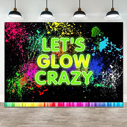 Wollmix Neon Glow Party Decorations Supplies Backdrop 7x5ft Glow in The Dark Let’s Glow Banner Photography Background Birthday Sleppover Graffiti Kids Splash Paint Black Light Photo Booth