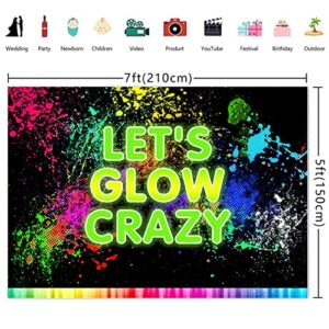 Wollmix Neon Glow Party Decorations Supplies Backdrop 7x5ft Glow in The Dark Let’s Glow Banner Photography Background Birthday Sleppover Graffiti Kids Splash Paint Black Light Photo Booth