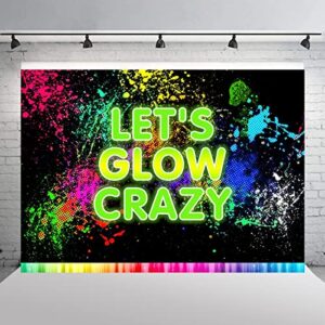 Wollmix Neon Glow Party Decorations Supplies Backdrop 7x5ft Glow in The Dark Let’s Glow Banner Photography Background Birthday Sleppover Graffiti Kids Splash Paint Black Light Photo Booth