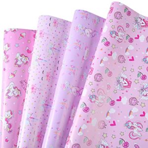 sikiweiter unicorn wrapping paper - 12 sheets princess birthday wrapping paper for girls rainbow unicorn paper wrap - 19.7 x 27.6 inches per sheet
