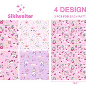 Sikiweiter Unicorn Wrapping Paper - 12 Sheets Princess Birthday Wrapping Paper for Girls Rainbow Unicorn Paper Wrap - 19.7 x 27.6 Inches Per Sheet