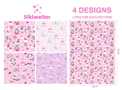 Sikiweiter Unicorn Wrapping Paper - 12 Sheets Princess Birthday Wrapping Paper for Girls Rainbow Unicorn Paper Wrap - 19.7 x 27.6 Inches Per Sheet