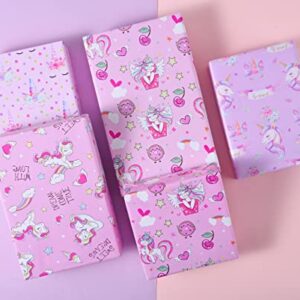 Sikiweiter Unicorn Wrapping Paper - 12 Sheets Princess Birthday Wrapping Paper for Girls Rainbow Unicorn Paper Wrap - 19.7 x 27.6 Inches Per Sheet
