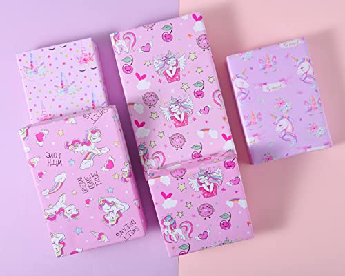 Sikiweiter Unicorn Wrapping Paper - 12 Sheets Princess Birthday Wrapping Paper for Girls Rainbow Unicorn Paper Wrap - 19.7 x 27.6 Inches Per Sheet