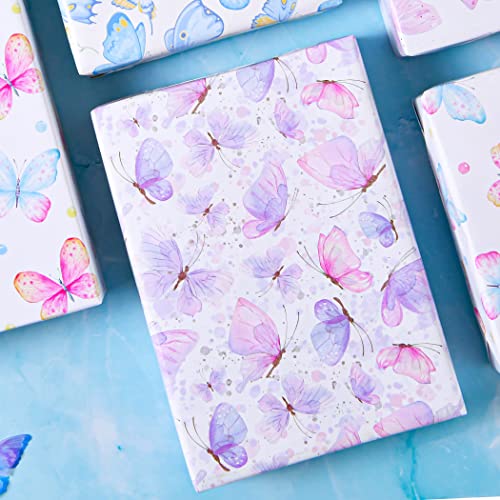 Sikiweiter Butterfly Wrapping Paper - 12 Sheets Butterfly Gift Wrap for Birthday Wedding Baby Shower Holiday - 19.7 x 27.6 Inches Per Sheet