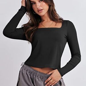 ANRABESS Crop Top for Women Long Sleeve Corset Workout Tees Basic T-Shirt Square Neck Fitted Sexy Going Out Shirt Tops Y2K Clothes 1040heise-M Black