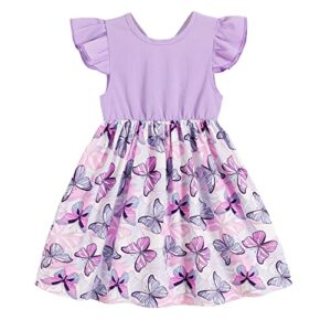 toddler girls dress butterfly print ruffle sleeveless baby girl dresses (sister-backless dress, 2-3 year)