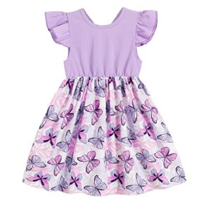 Toddler Girls Dress Butterfly Print Ruffle Sleeveless Baby Girl Dresses (Sister-Backless Dress, 2-3 Year)