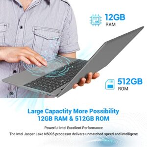 ApoloSign 15.6'' Laptop, 12GB RAM 512GB SSD, Windows 11 Laptop Computer, Intel Jasper Lake N5095(up to 2.8GHz), FHD IPS Display, Ultra Slim, Mini-HDMI