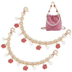 ph pandahall flower bag chain, 2pcs 9.8 inch purse extender decorative bag strap golden alloy bag chain strap with pearls enamel replacement handle bag chain straps charms for crossbody shoulder bag