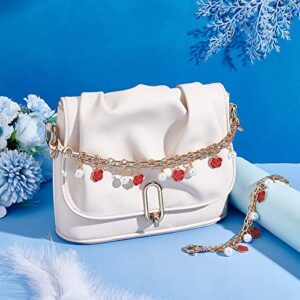 PH PandaHall Flower Bag Chain, 2pcs 9.8 Inch Purse Extender Decorative Bag Strap Golden Alloy Bag Chain Strap with Pearls Enamel Replacement Handle Bag Chain Straps Charms for Crossbody Shoulder Bag