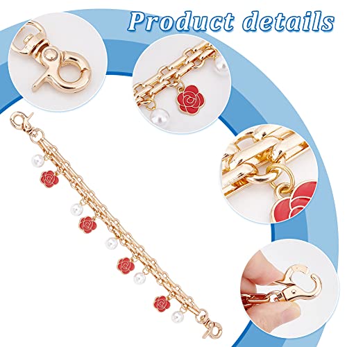 PH PandaHall Flower Bag Chain, 2pcs 9.8 Inch Purse Extender Decorative Bag Strap Golden Alloy Bag Chain Strap with Pearls Enamel Replacement Handle Bag Chain Straps Charms for Crossbody Shoulder Bag