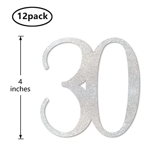 Silver Glitter 30 Cut-Out Numbers, 30th Birthday Party Anniversary Decorations DIY Essentials