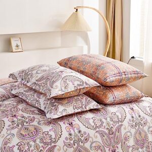 Yiran 7 Pieces Bed in a Bag Paisley Comforter Set Paisley Floral Bedding Set Soft Microfiber Boho Comforter King Size 90"×103"(1 Comforter,2 Pillowcases,2 Pillow Shams,1 Flat Sheet,1 Fitted Sheet)