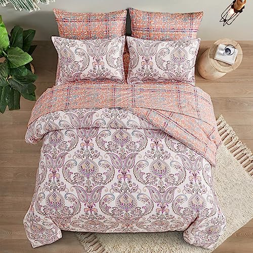 Yiran 7 Pieces Bed in a Bag Paisley Comforter Set Paisley Floral Bedding Set Soft Microfiber Boho Comforter King Size 90"×103"(1 Comforter,2 Pillowcases,2 Pillow Shams,1 Flat Sheet,1 Fitted Sheet)