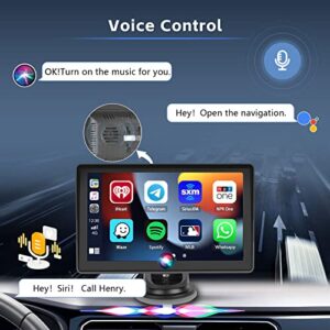 Hikity 7 Inch HD Portable Wireless Apple Carplay and Android Auto Screen, Bluetooth Car Stereo with Airplay Siri AUX USB FM Transmitter Backup Camera for All Vehicles